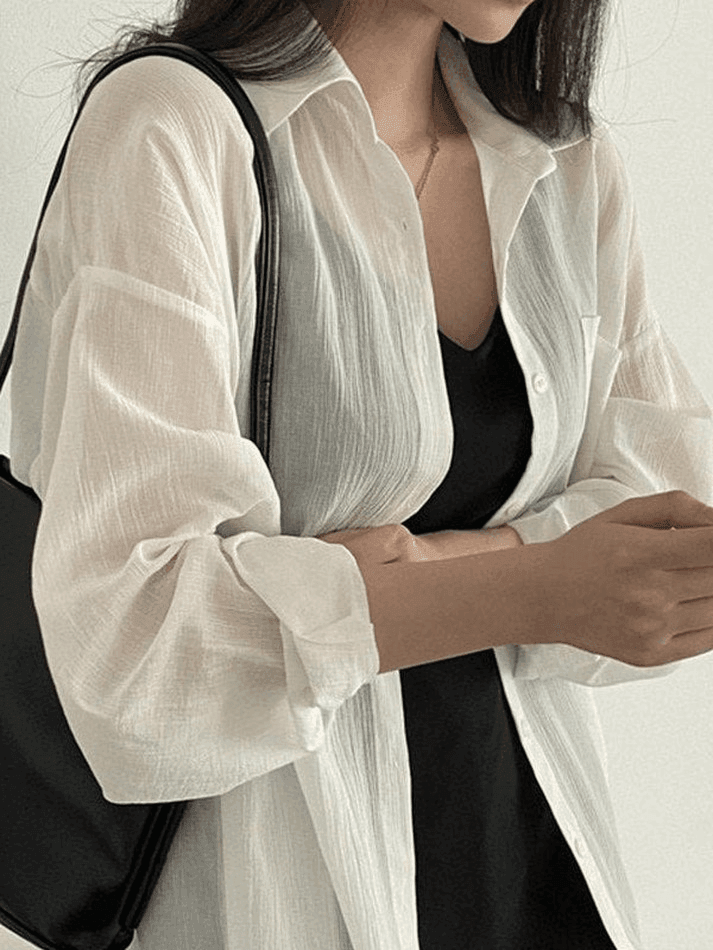 Lightweight Sheer Long Sleeve Blouse - AnotherChill