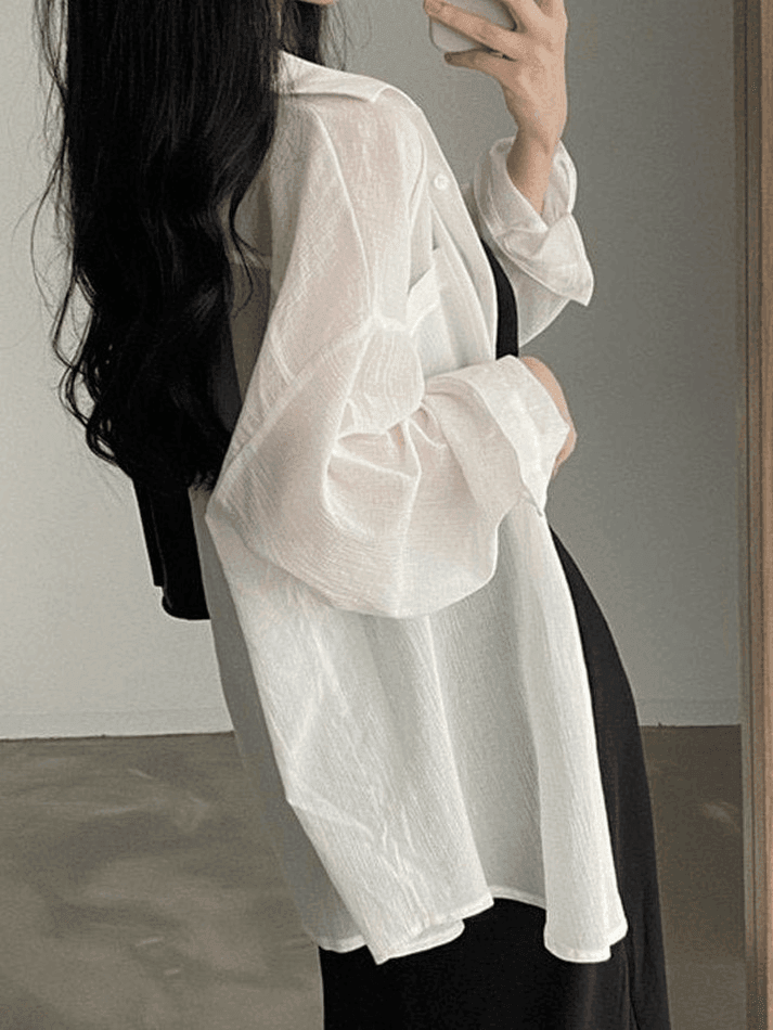 Lightweight Sheer Long Sleeve Blouse - AnotherChill