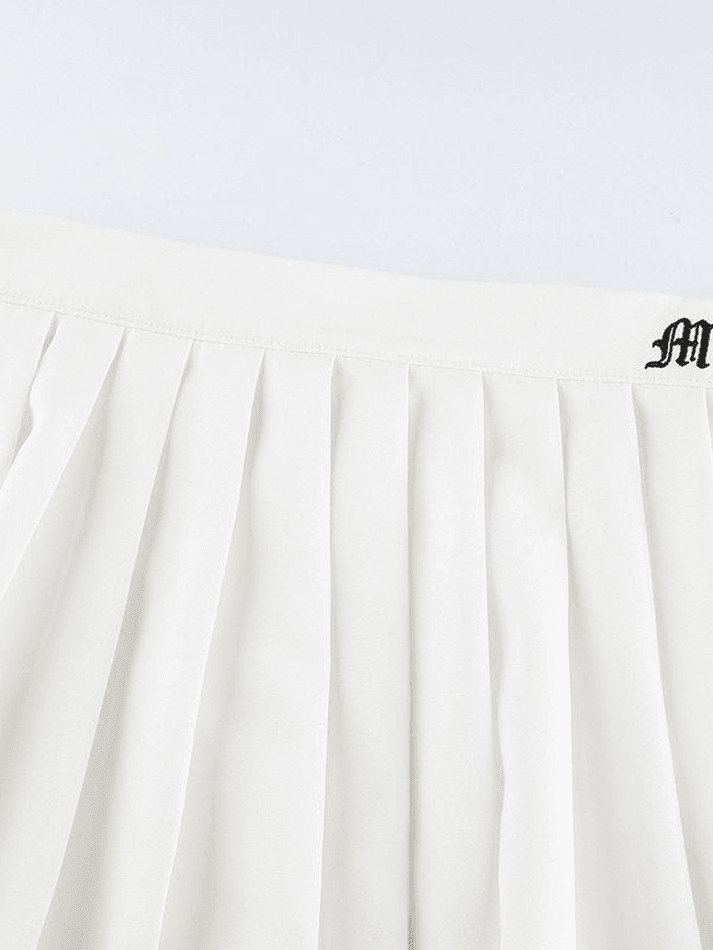 Lined Detail Embroidery Pleated Mini Skirt - AnotherChill