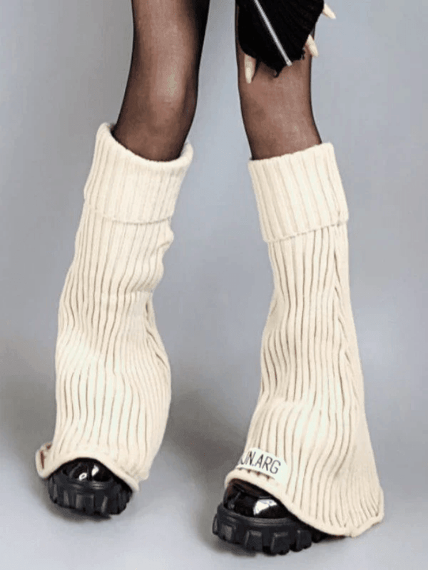 Logo Patch Ankle Flare Ribbed Knit Leg Warmer - AnotherChill