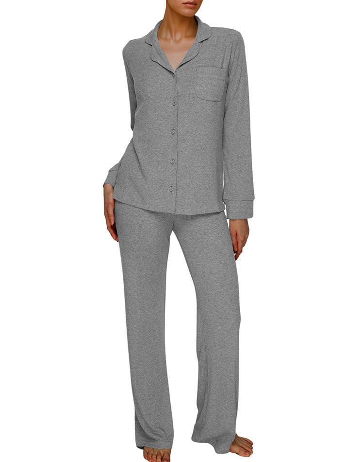 Long Sleeve Button Down Ribbed Knit Pajamas Set - AnotherChill