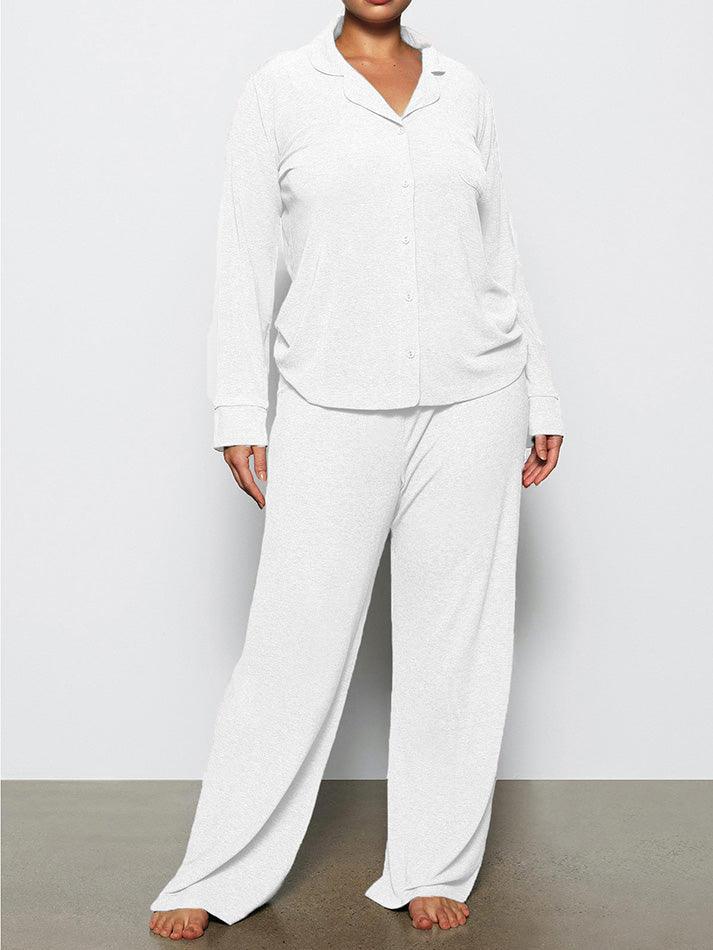 Long Sleeve Button Down Ribbed Knit Pajamas Set - AnotherChill