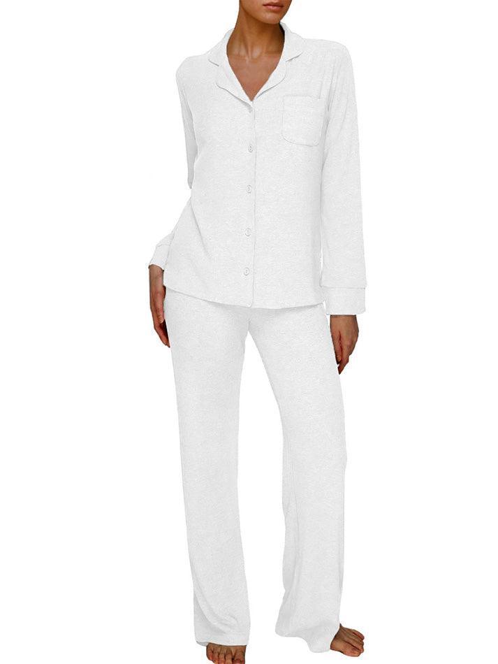 Long Sleeve Button Down Ribbed Knit Pajamas Set - AnotherChill