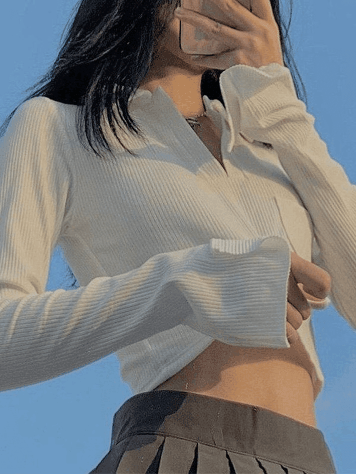 Long Sleeve Rib Knit Crop Top - AnotherChill