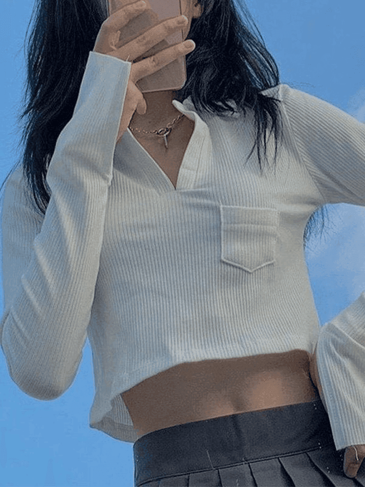 Long Sleeve Rib Knit Crop Top - AnotherChill