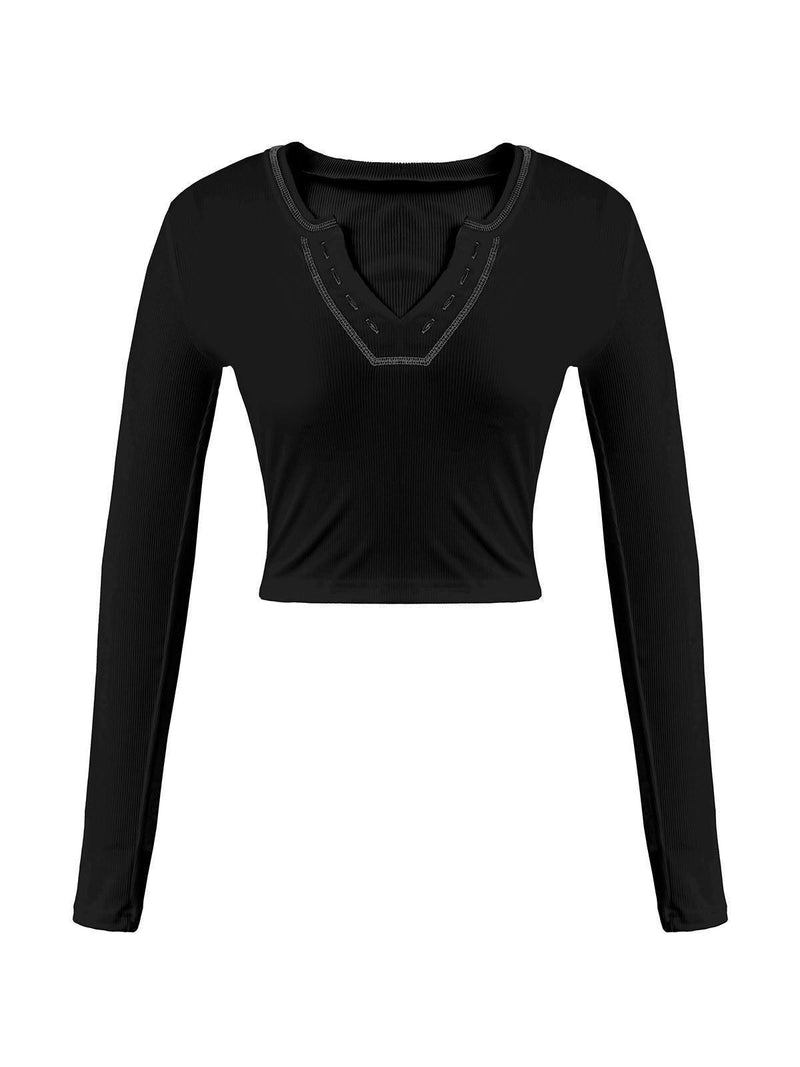 Long Sleeve Ribbed Knit Crop Top - AnotherChill