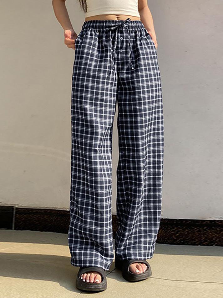 Low Waist Plaid Loose-Fit Wide-Leg Pants - AnotherChill