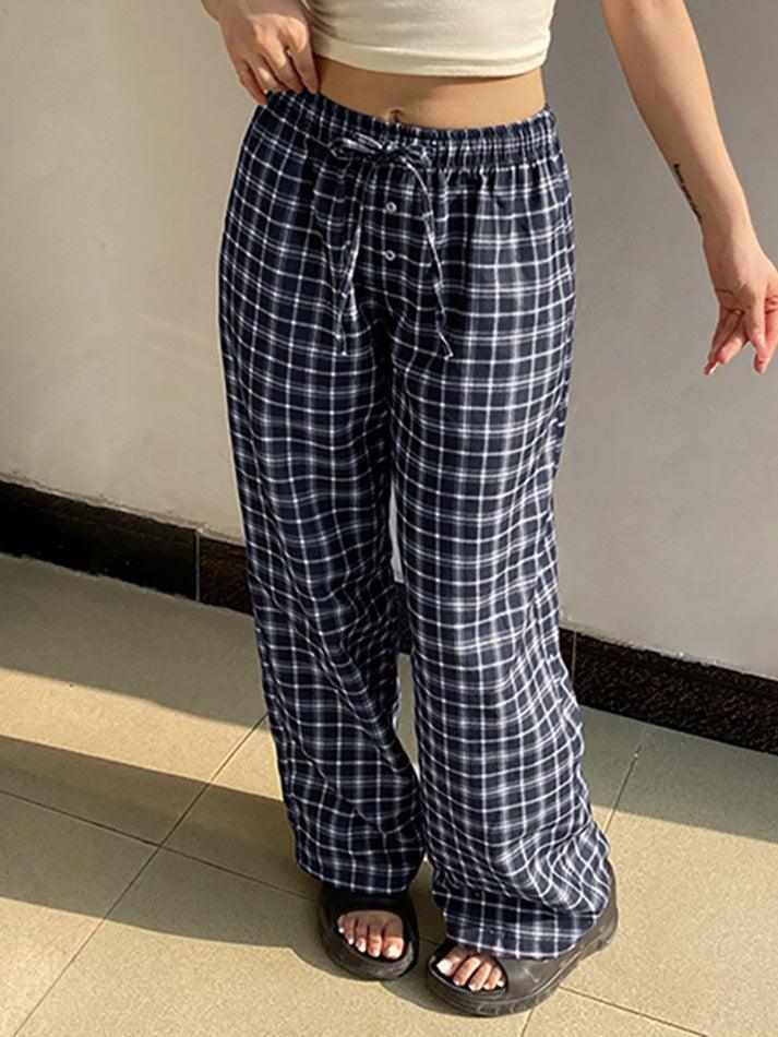 Low Waist Plaid Loose-Fit Wide-Leg Pants - AnotherChill