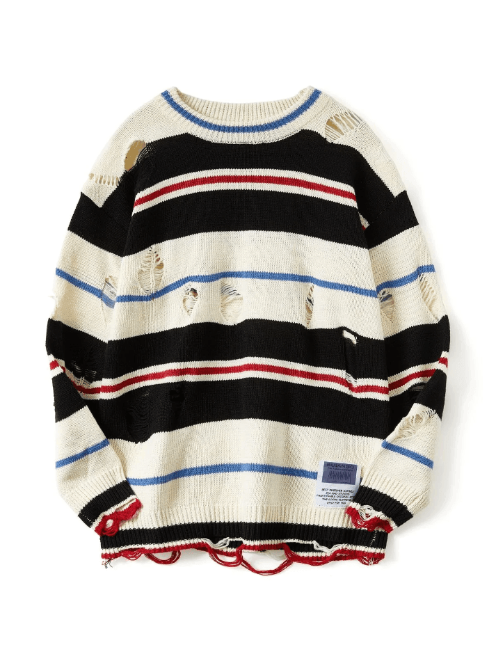 Men's Color Block Striped Distressed Sweater - AnotherChill