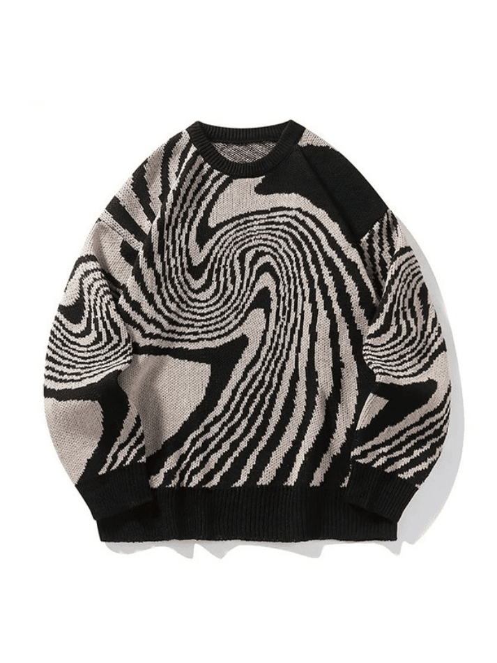 Men's Crew Neck Geometric Jacquard Knit Sweater - AnotherChill