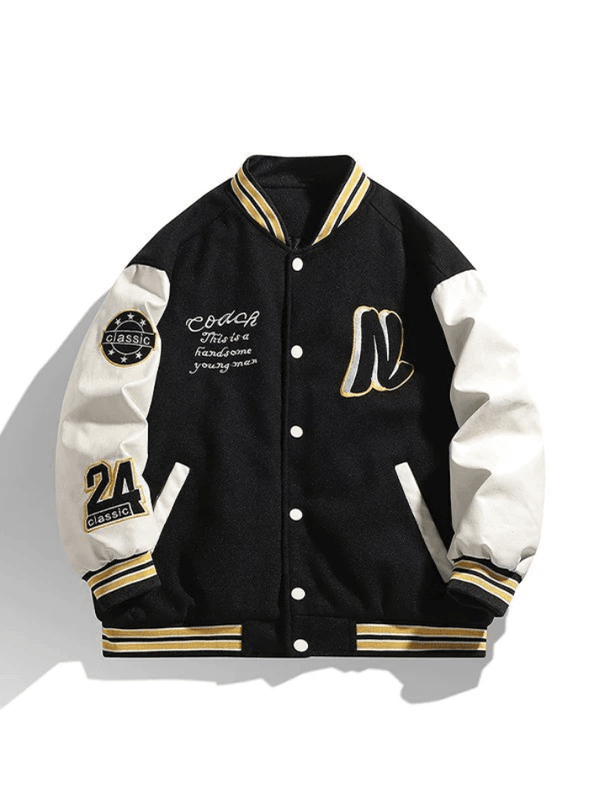 Men's Embroidery Button-Up Varsity Jacket - AnotherChill