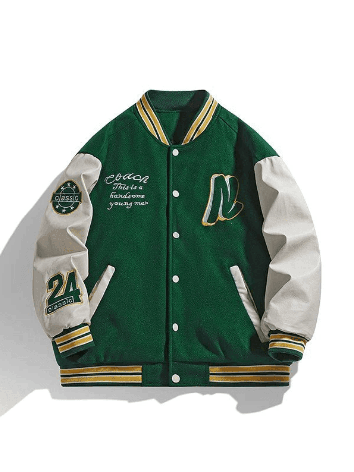 Men's Embroidery Button-Up Varsity Jacket - AnotherChill