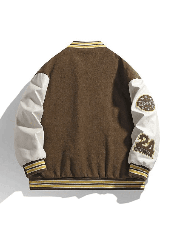 Men's Embroidery Button-Up Varsity Jacket - AnotherChill