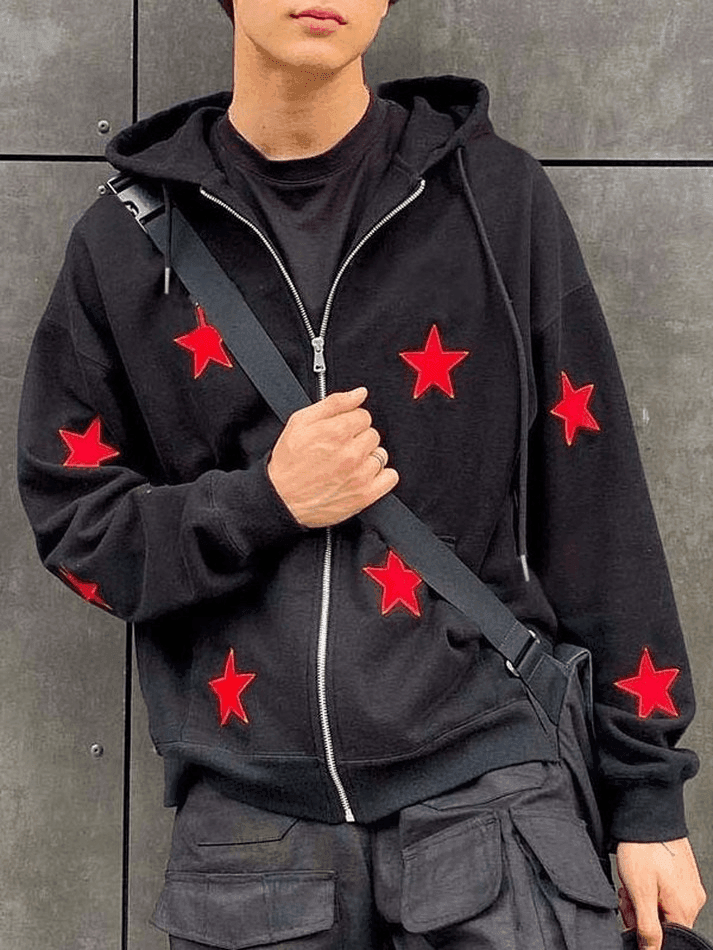 Men's Patch Star Zip Up Hoodie - AnotherChill