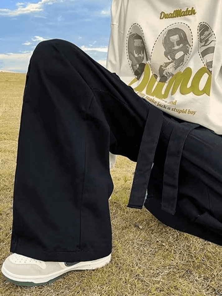 Men's Strap Detail Pocket Loose Cargo Pants - AnotherChill