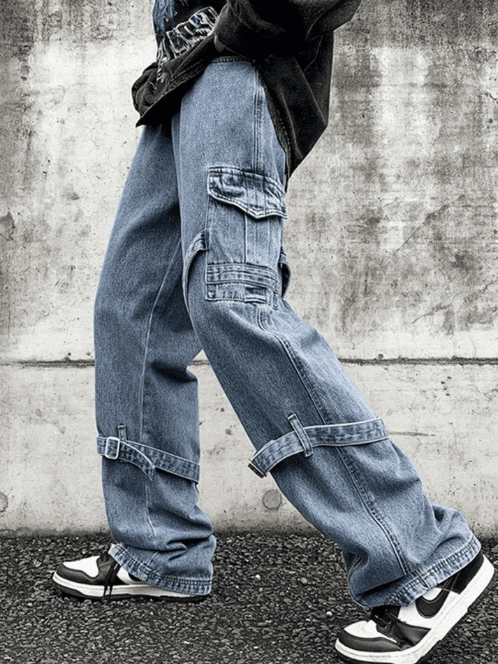 Men's Strap Detail Vintage Cargo Jeans - AnotherChill