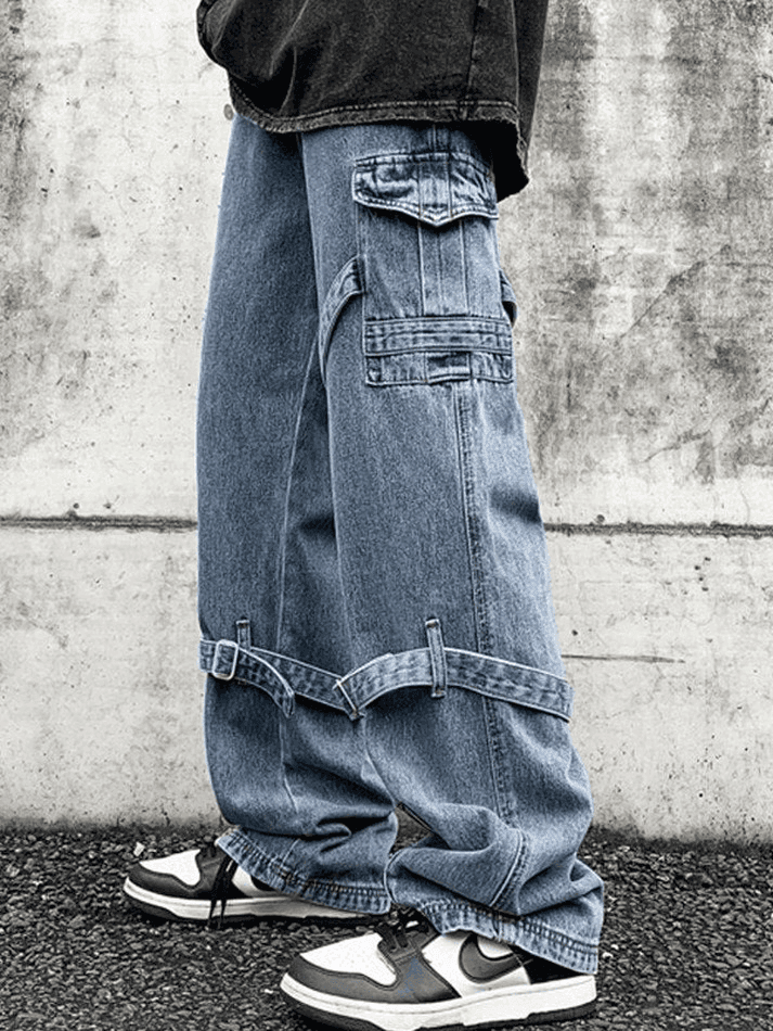 Men's Strap Detail Vintage Cargo Jeans - AnotherChill