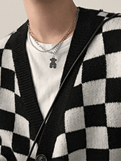 Men's V Neck Checkered Cardigan Sweater - AnotherChill