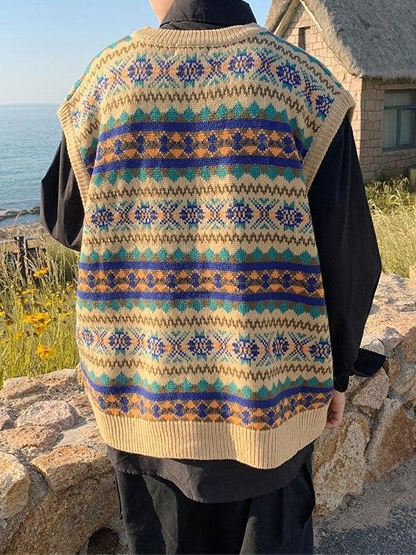 Men's Vintage Jacquard Sweater Vest - AnotherChill