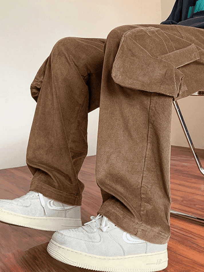 Men's Vintage Straight Leg Corduroy Cargo Pants - AnotherChill
