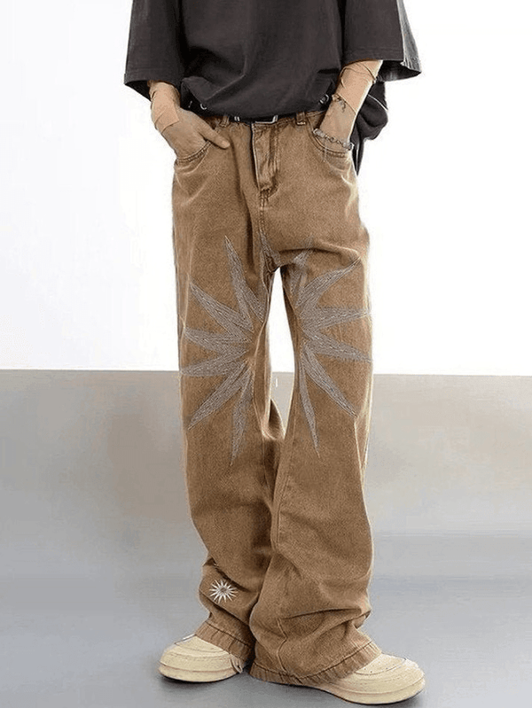 Men's Vintage Wash Embroidered Ankle Flare Jeans - AnotherChill
