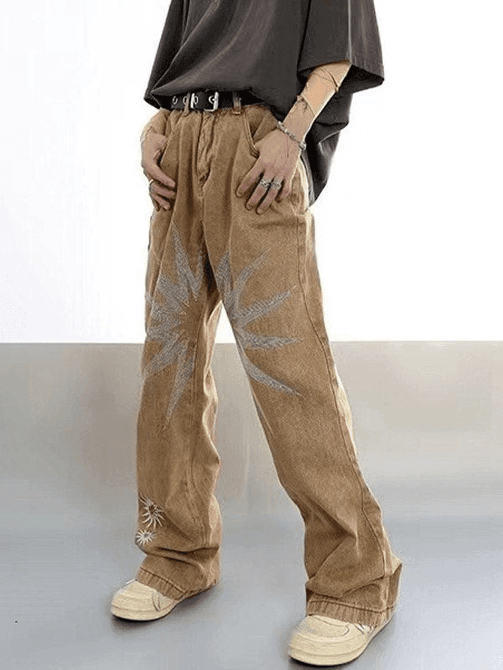 Men's Vintage Wash Embroidered Ankle Flare Jeans - AnotherChill