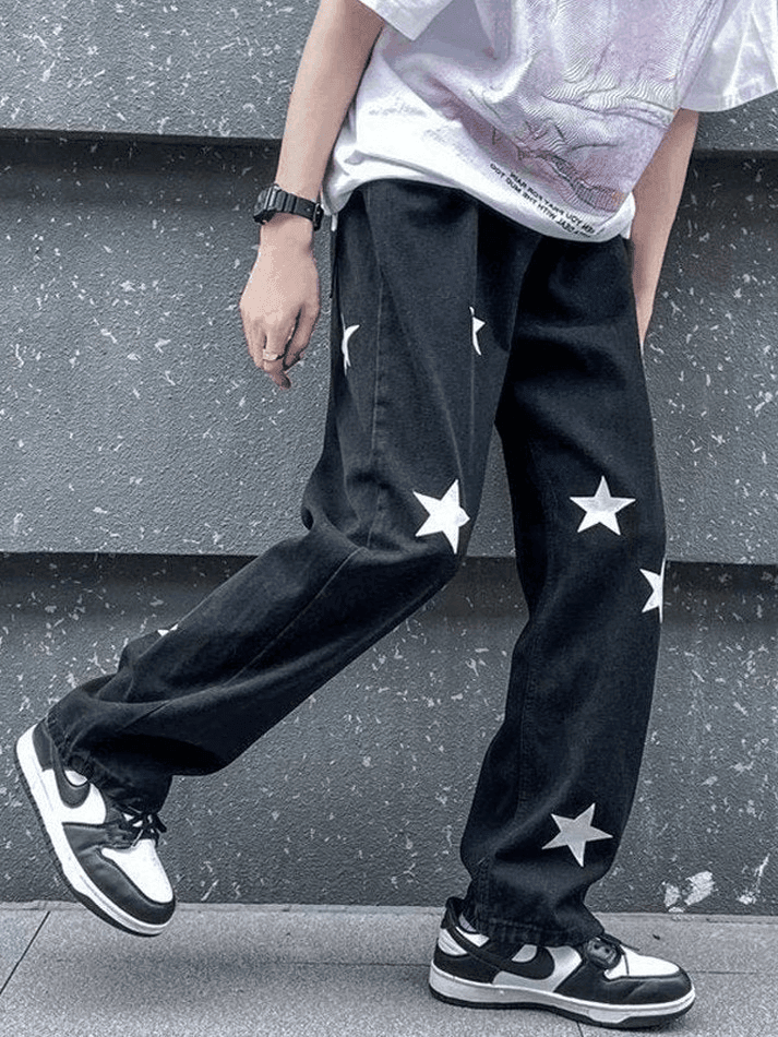 Men's Washed Star Graphic Loose Jeans - AnotherChill