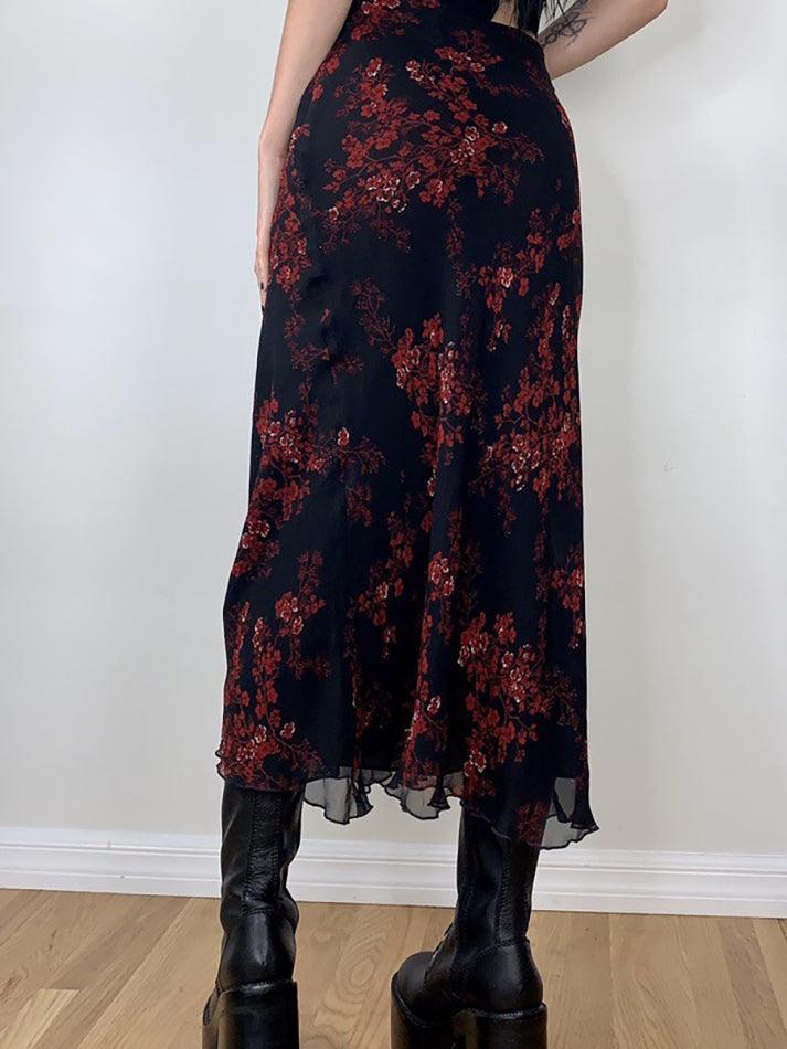 Mesh Paneled Floral Midi Skirt - AnotherChill