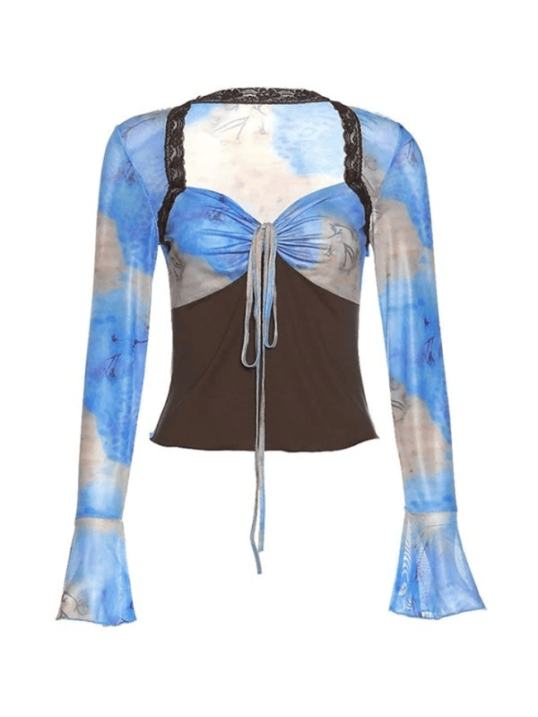 Mesh Patchwork Cropped Long Sleeve Blouse - AnotherChill