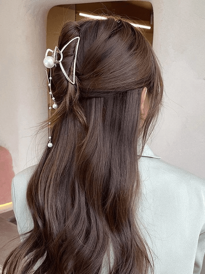 Metal Tassel Faux Pearl Decor Hair Claw - AnotherChill
