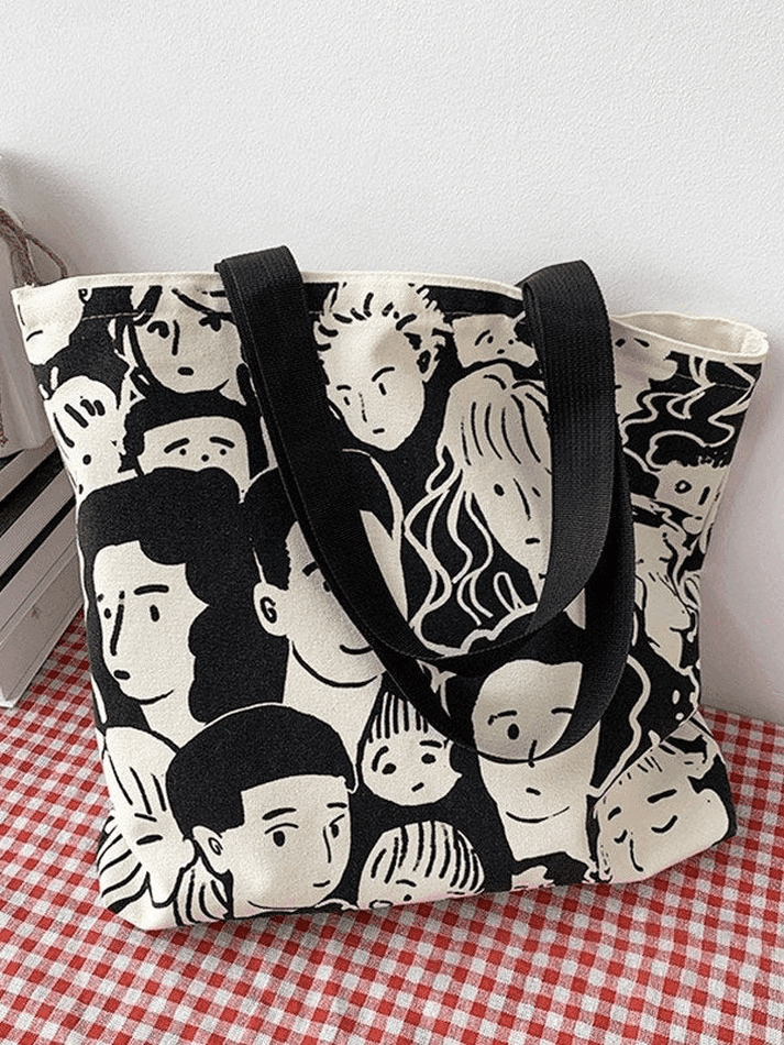 Monochrome Face Graphic Canvas Shopper Bag - AnotherChill