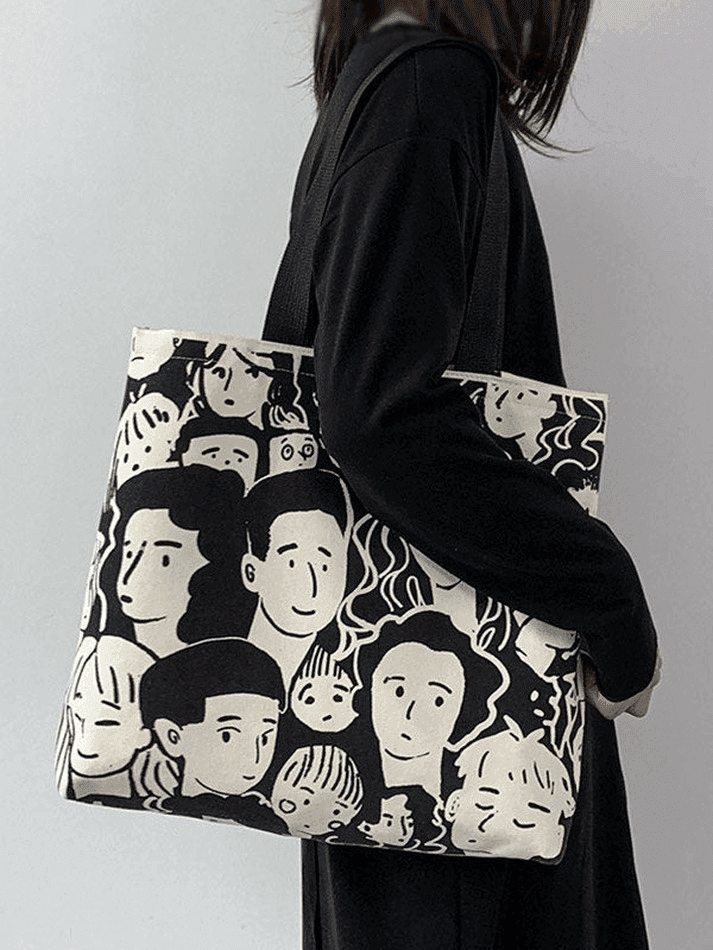 Monochrome Face Graphic Canvas Shopper Bag - AnotherChill