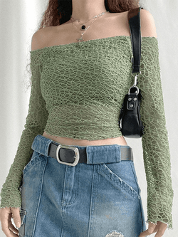 Off Shoulder Mesh Long Sleeve Blouse - AnotherChill