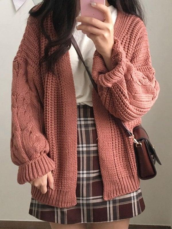 Open Front Cable Knit Cardigan - AnotherChill