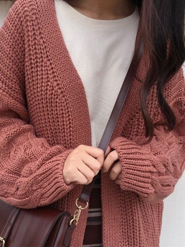Open Front Cable Knit Cardigan - AnotherChill