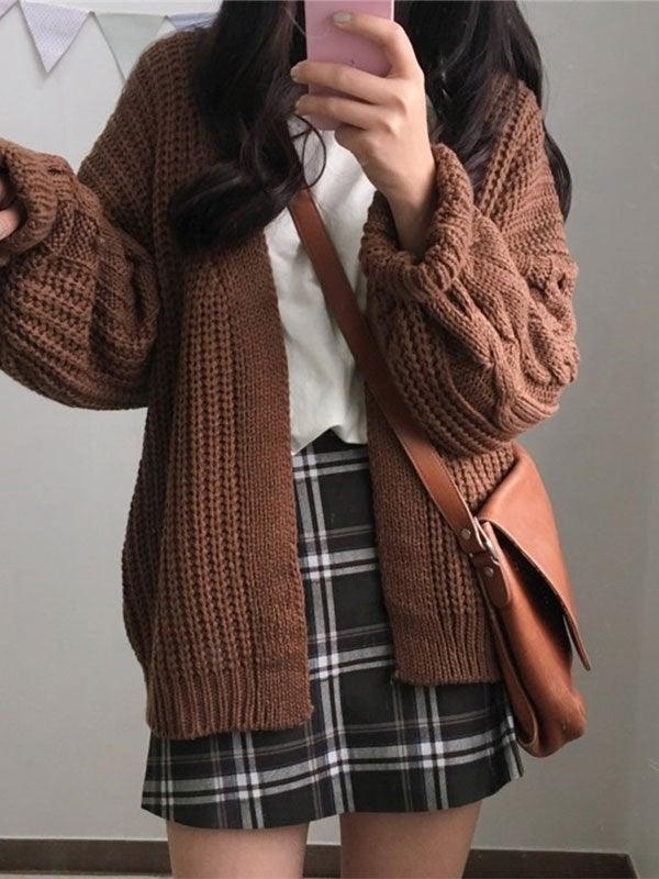 Open Front Cable Knit Cardigan - AnotherChill