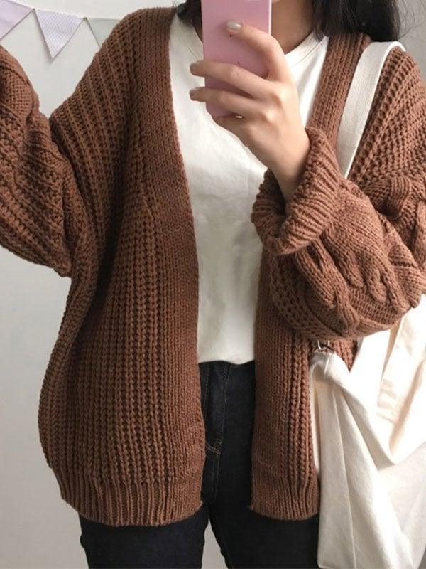 Open Front Cable Knit Cardigan - AnotherChill