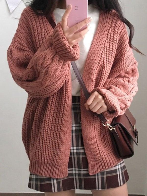 Open Front Cable Knit Cardigan - AnotherChill