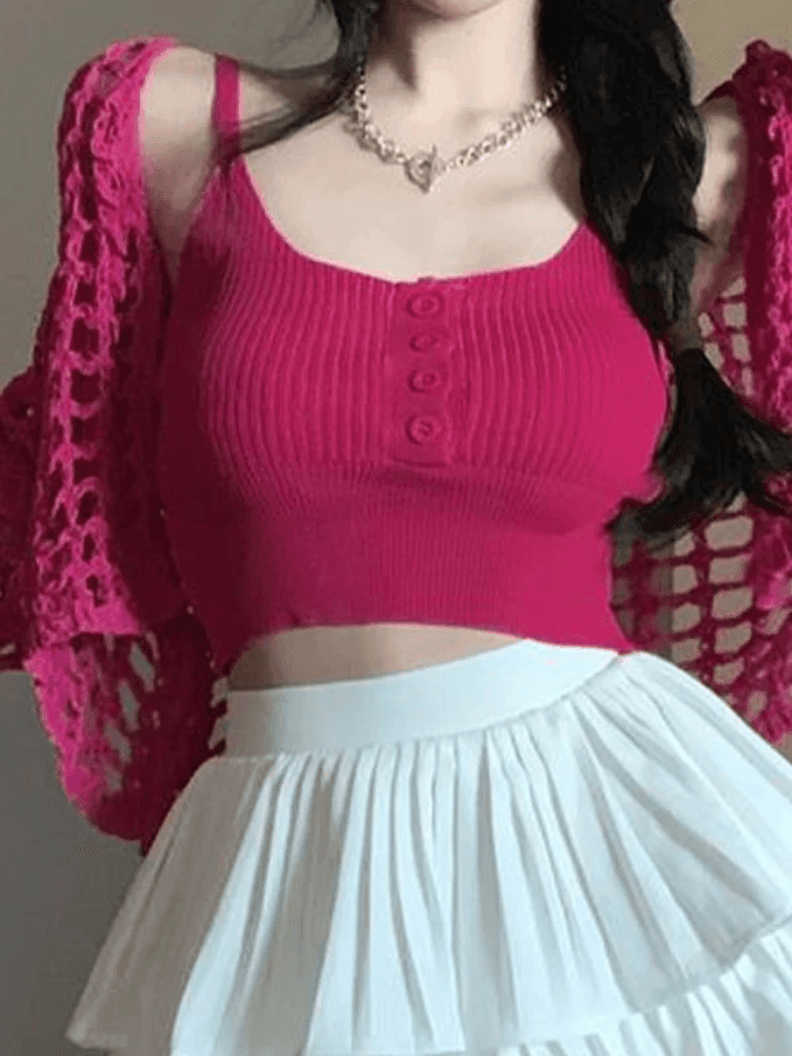 Open Front Hollow Out Crochet Knit Crop Top - AnotherChill