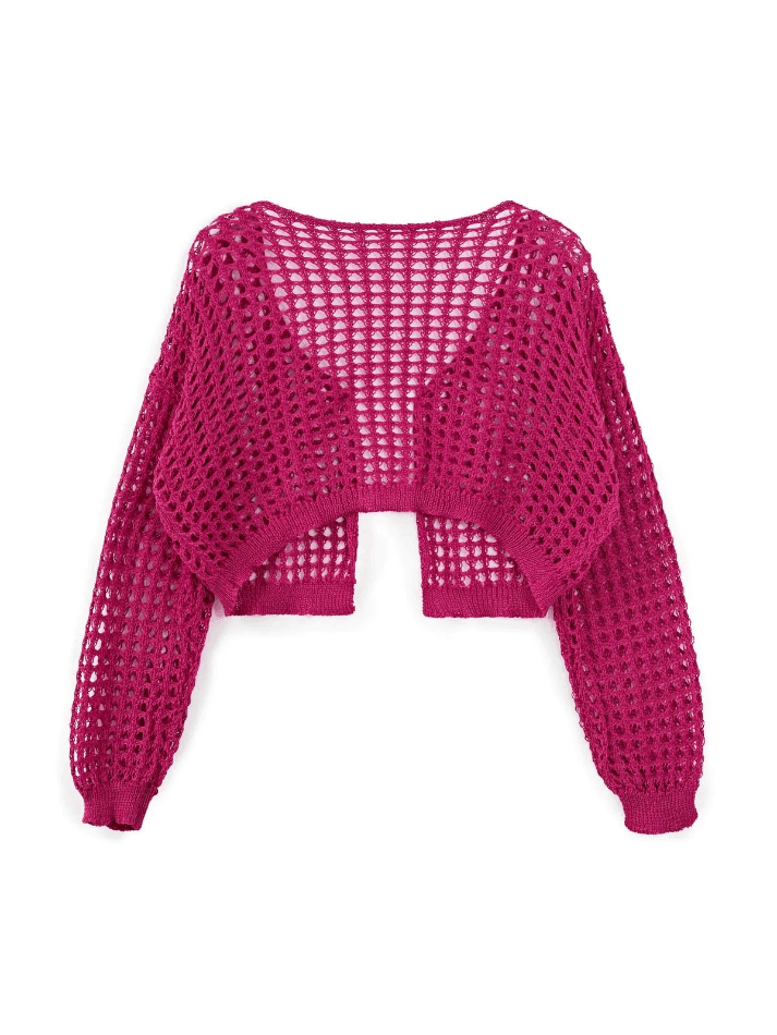 Open Front Hollow Out Crochet Knit Crop Top - AnotherChill