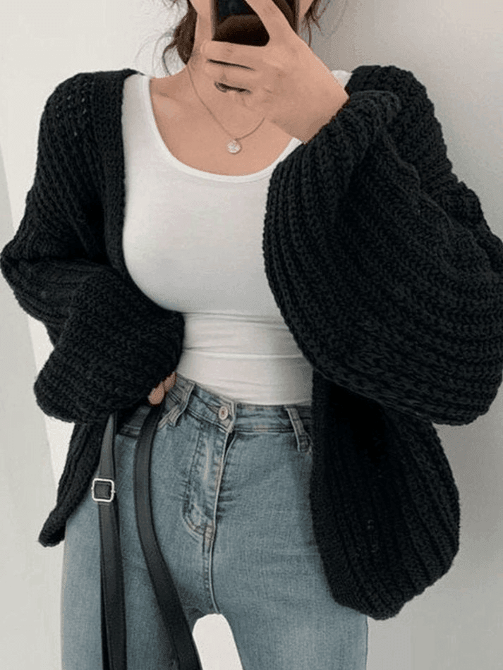 Open Front Long Sleeve Knit Cardigan - AnotherChill