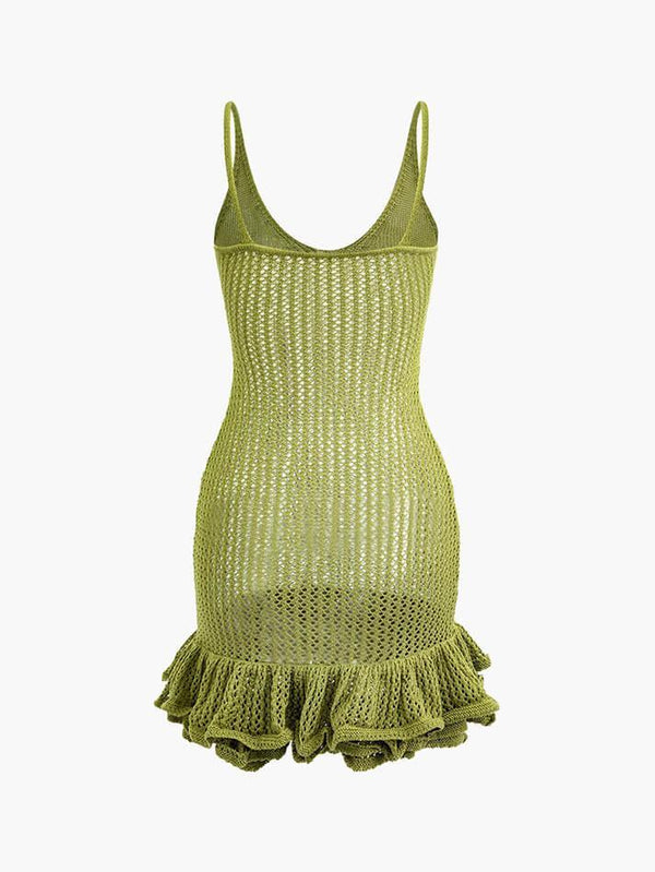 Open Knit Ruffle Hem Cami Mini Dress - AnotherChill