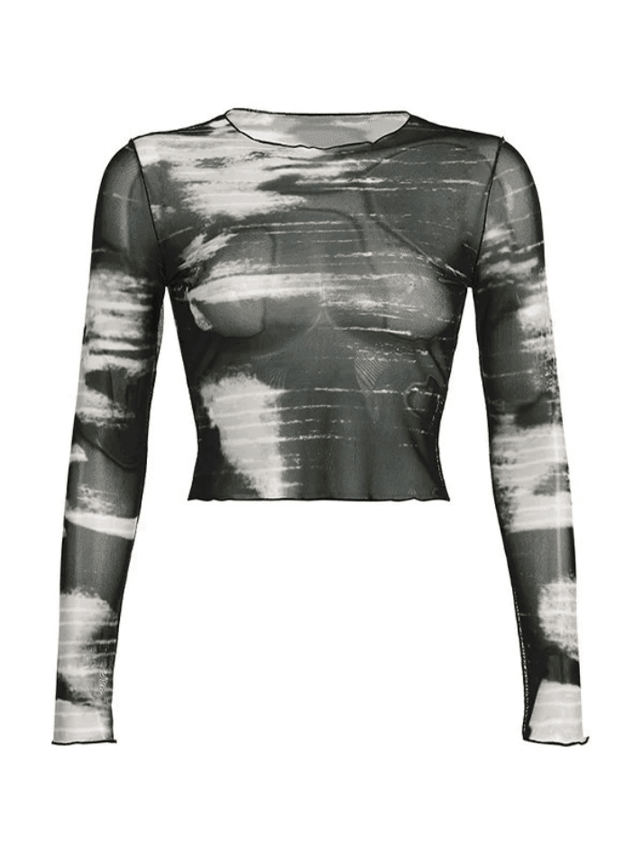Over Dyed Mesh Long Sleeve Crop Top - AnotherChill