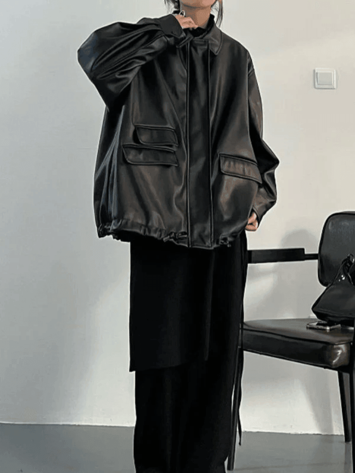 Oversized Black Faux Leather Jacket - AnotherChill