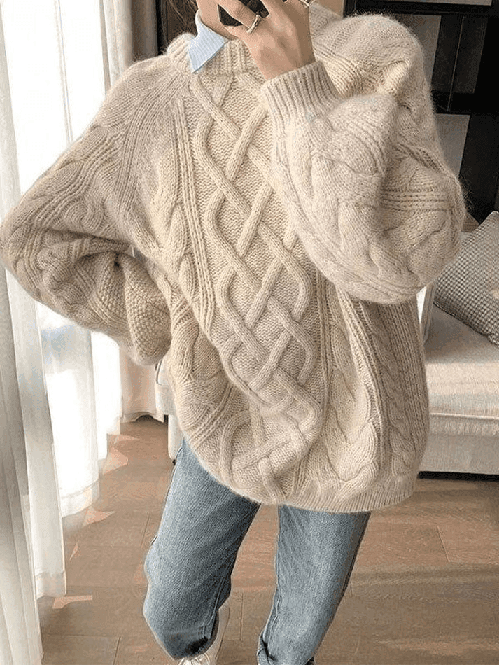 Oversized Cable Knit Sweater - AnotherChill