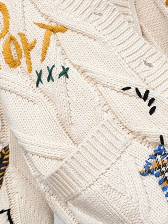 Oversized Embroidery Knit Cardigan - AnotherChill