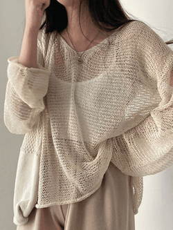 Oversized Long Sleeve Crochet Knit Top - AnotherChill