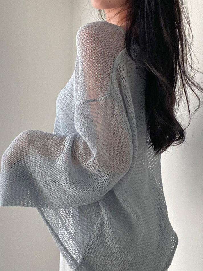 Oversized Long Sleeve Crochet Knit Top - AnotherChill