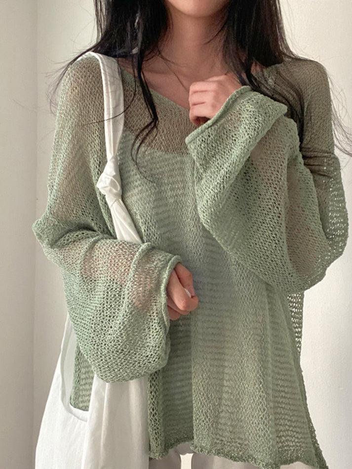 Oversized Long Sleeve Crochet Knit Top - AnotherChill