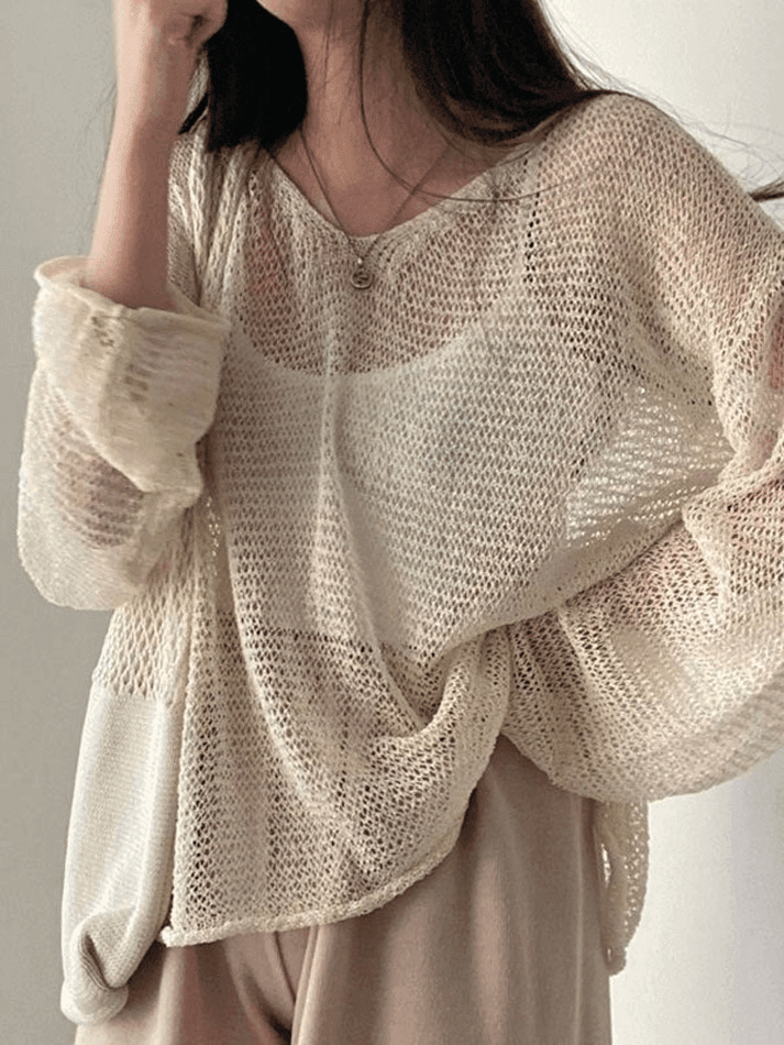 Oversized Long Sleeve Crochet Knit Top - AnotherChill